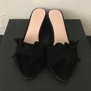 Loeffler Randall Vera Black Suede Ruffle Mule Slides Sandal 6.5 6 5.5